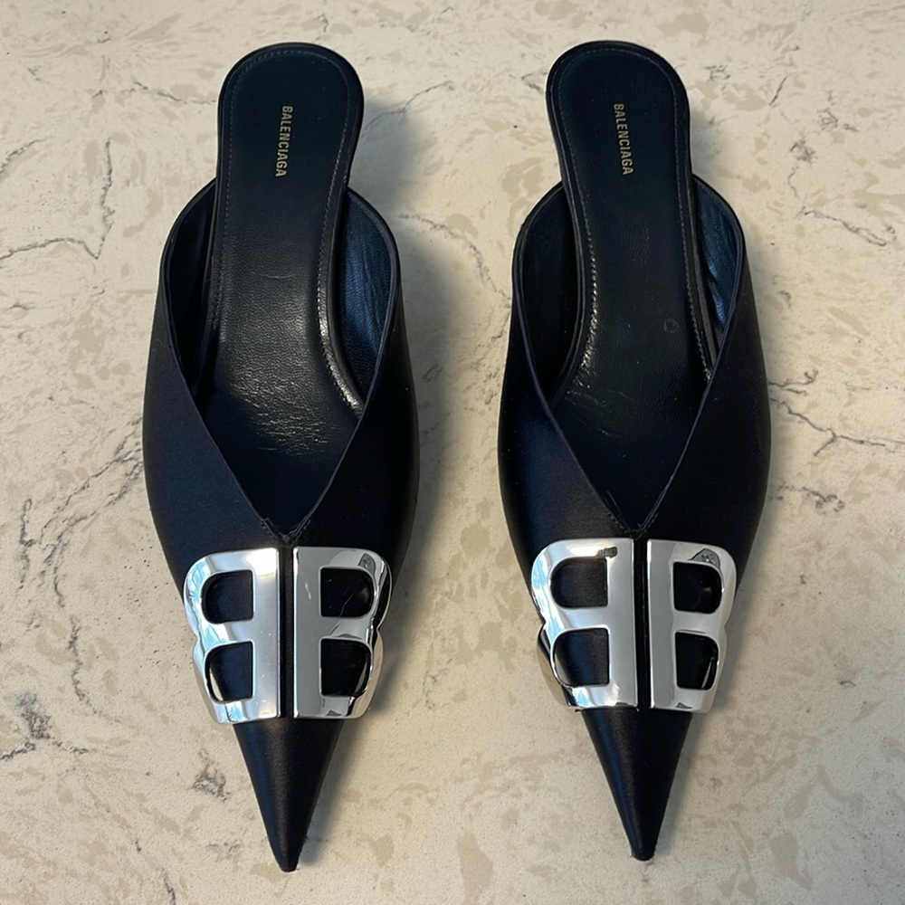 Balenciaga Black Satin BB Logo Pointed Toe 🖤